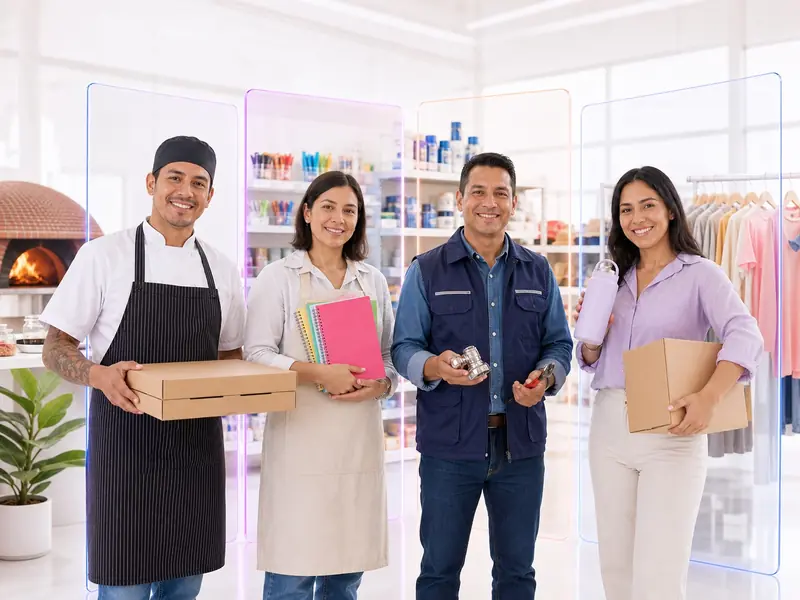 Comercio, gastronomía y productos. Haz que comprar, visitar tu local o pedir por Internet sea más fácil. Dueños de restaurante, papelería, ferretería y comercio digital